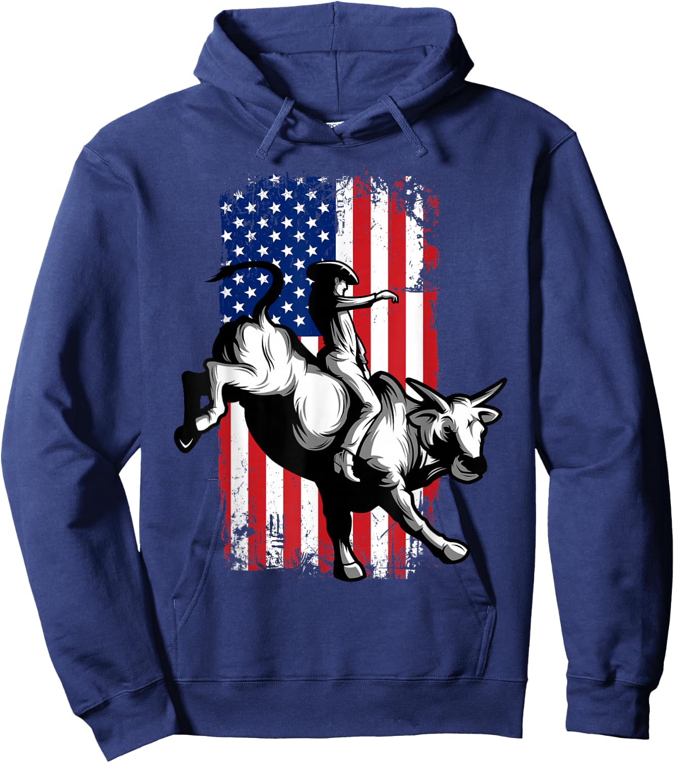 Rodeo Bull Rider Patriotic American USA Flag For Cowboys Hoodie - Hoodie | Navy