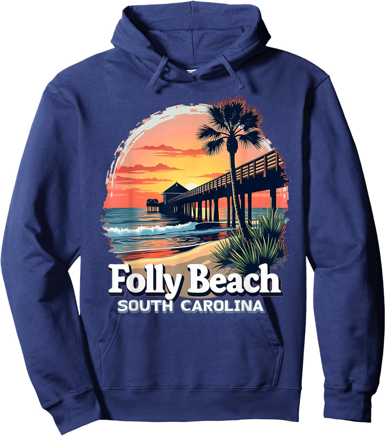 Scenic Sunset Beach Vacation Folly Beach South Carolina Hoodie - Hoodie | Navy
