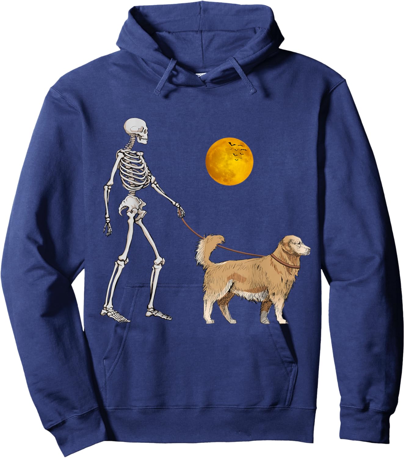 Golden Retriever Skeleton Dog Walking Halloween Costume Hoodie - Hoodie | Navy