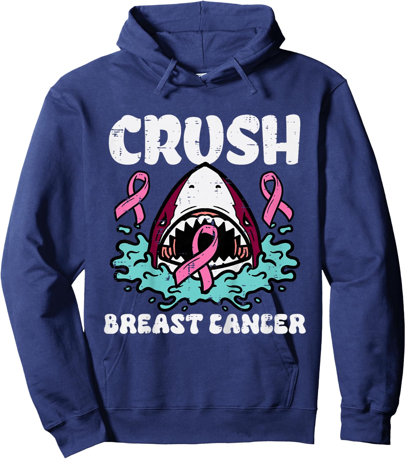 Kids Crush Pink Shark Breast Cancer Awareness Kids Toddler Boys Hoodie - Hoodie | Navy