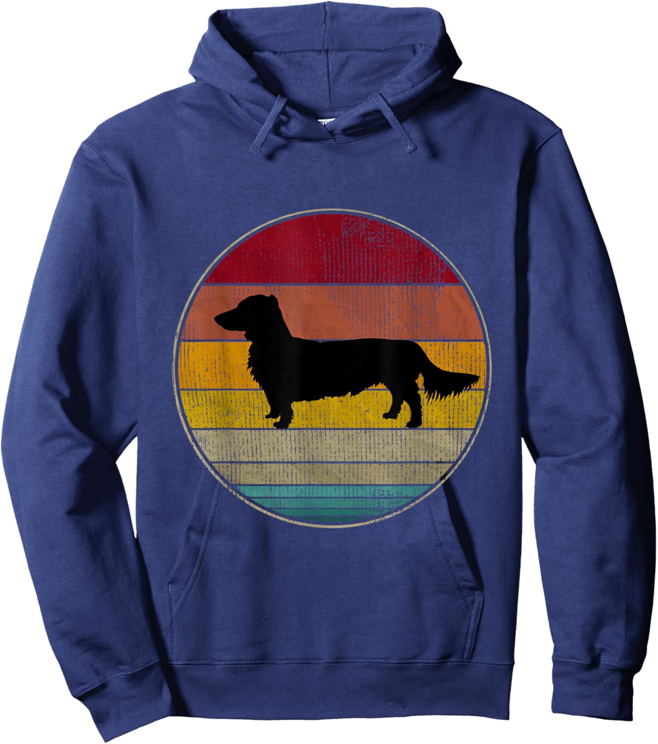 Long Haired Dachshund Dog Silhouette Pet Lover Vintage Retro Hoodie - Hoodie | Navy