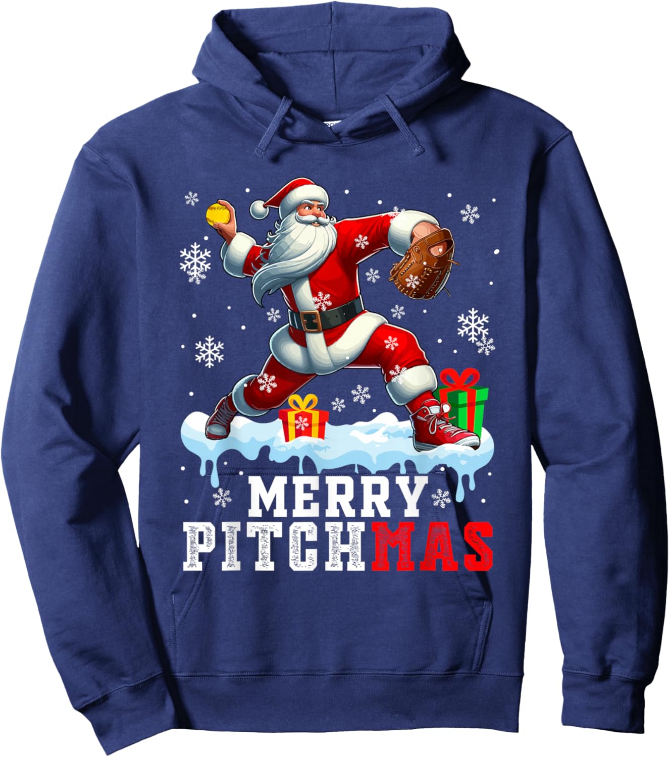 Merry Pitchmas Christmas Santa Pitcher Playing Softball Hoodie - Hoodie | Navy