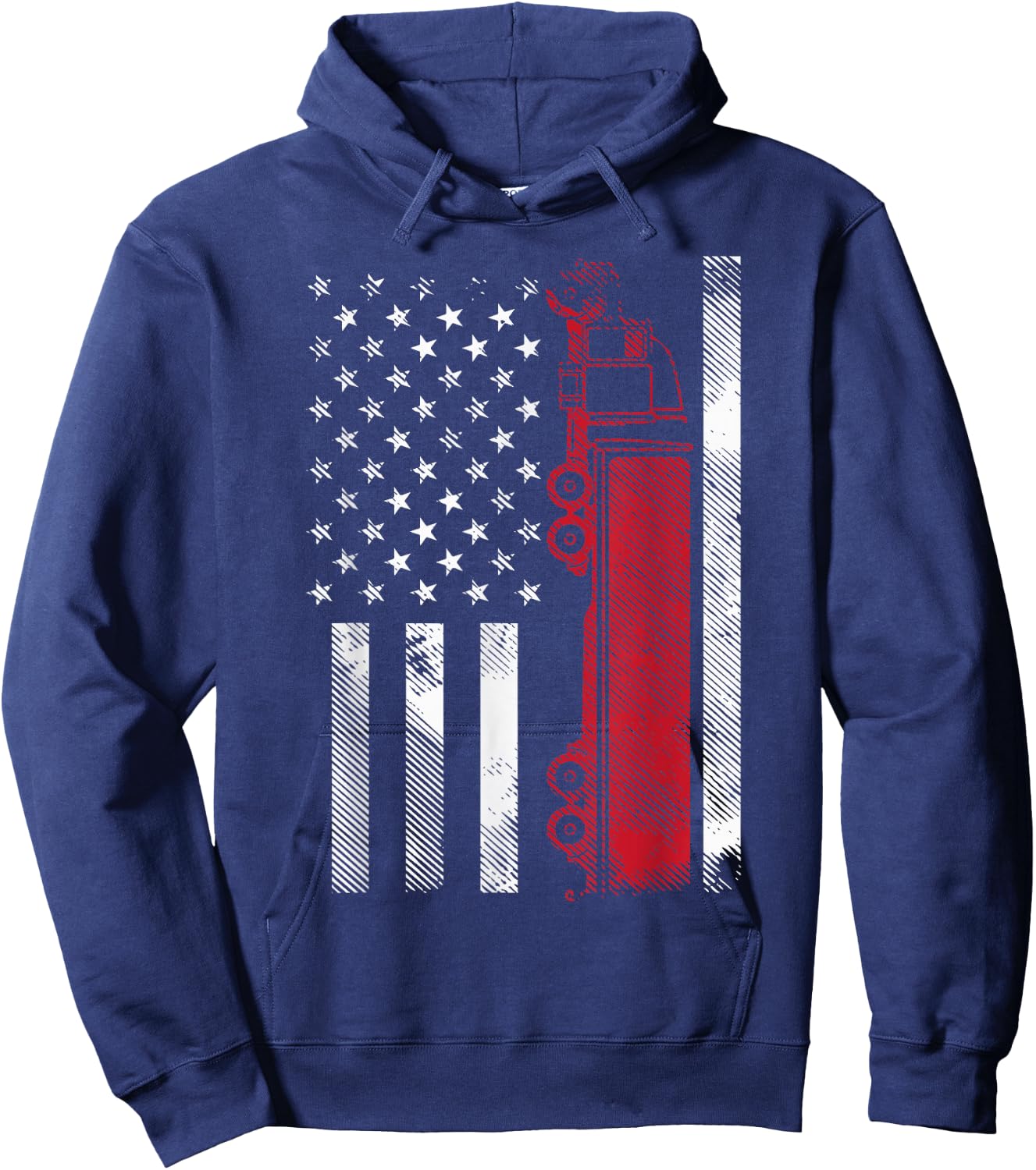 US American Flag Semi Truck Driver 18 Wheeler Trucker Gift Short Sleeve Hoodie - Hoodie | Navy