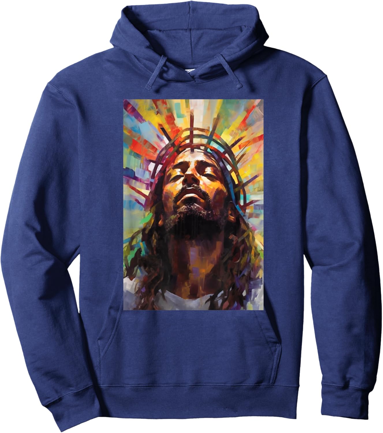 Jesus African American Christ Praying Rainbow Face Of Jesus Hoodie - Hoodie | Navy