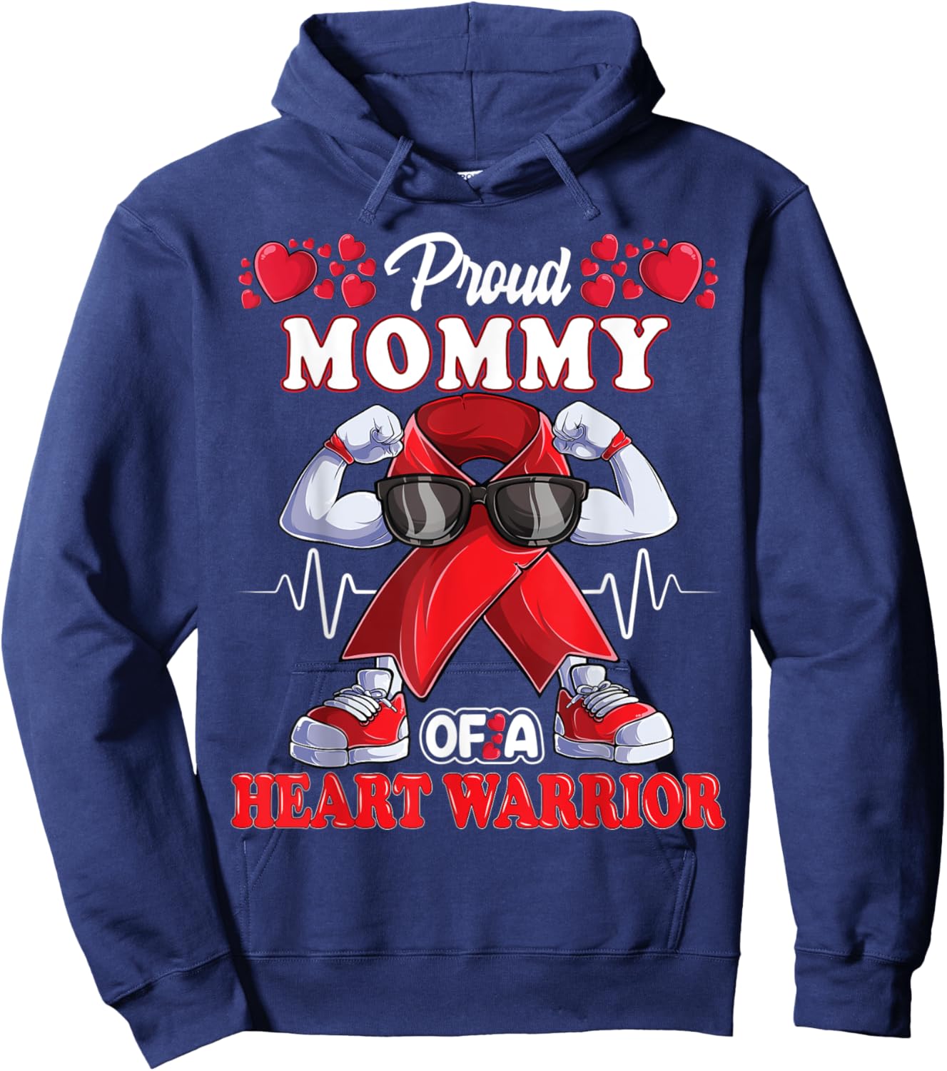 Proud Mommy of a Heart Warrior CHD Awareness red ribbon Hoodie - Hoodie | Navy