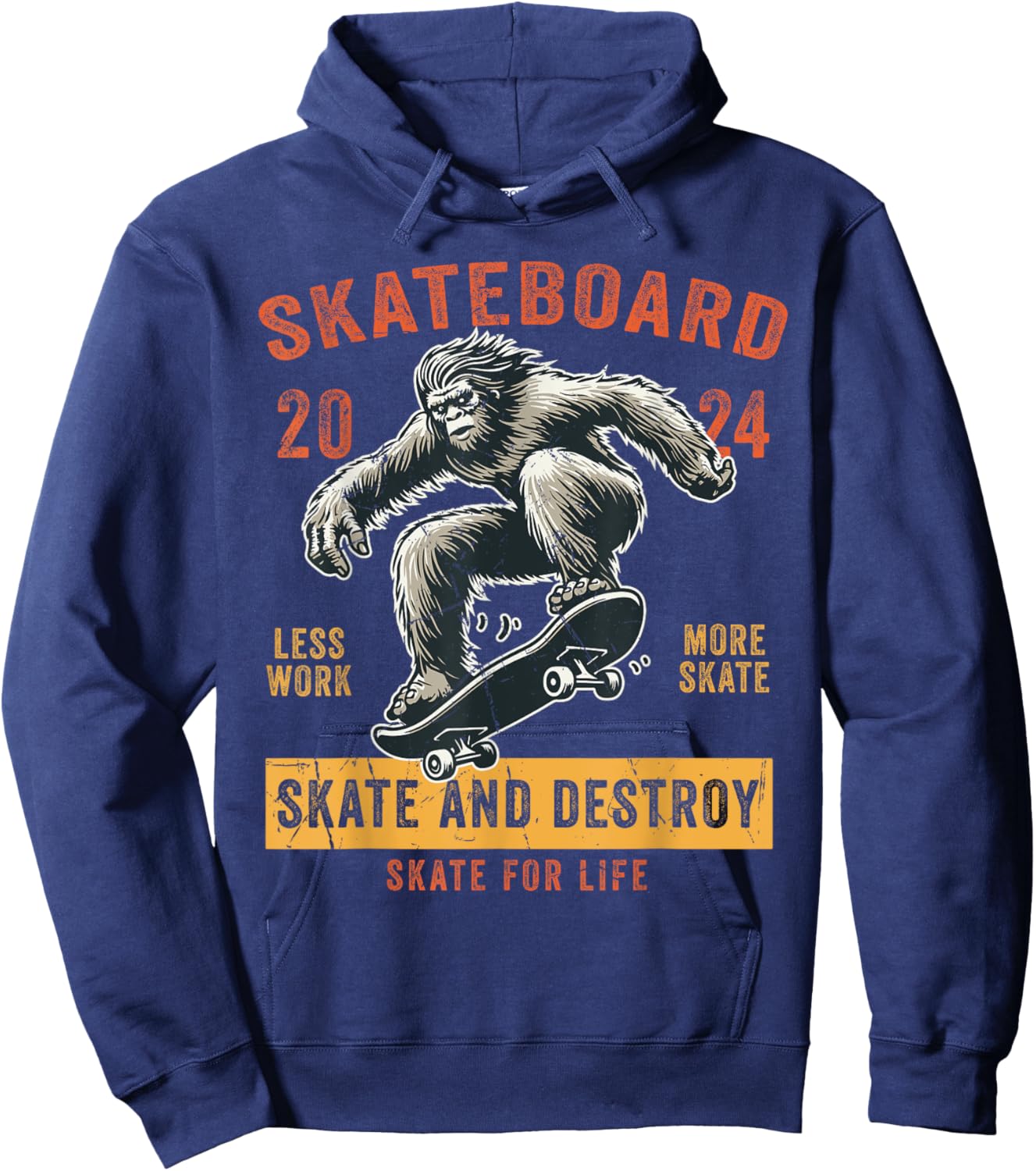 Skateboard Funny Skateboarding Vintage Bigfoot Skater Hoodie - Hoodie | Navy