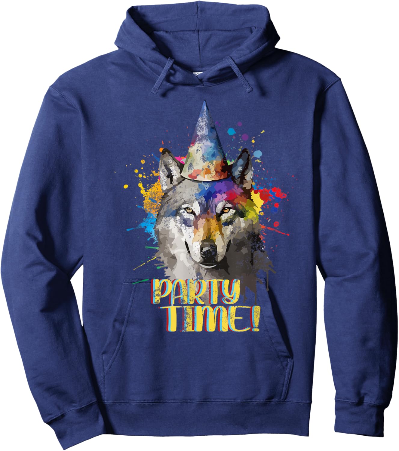 Party Wolf Birthday Theme Celebration Wolves Lover Painting Hoodie - Hoodie | Navy