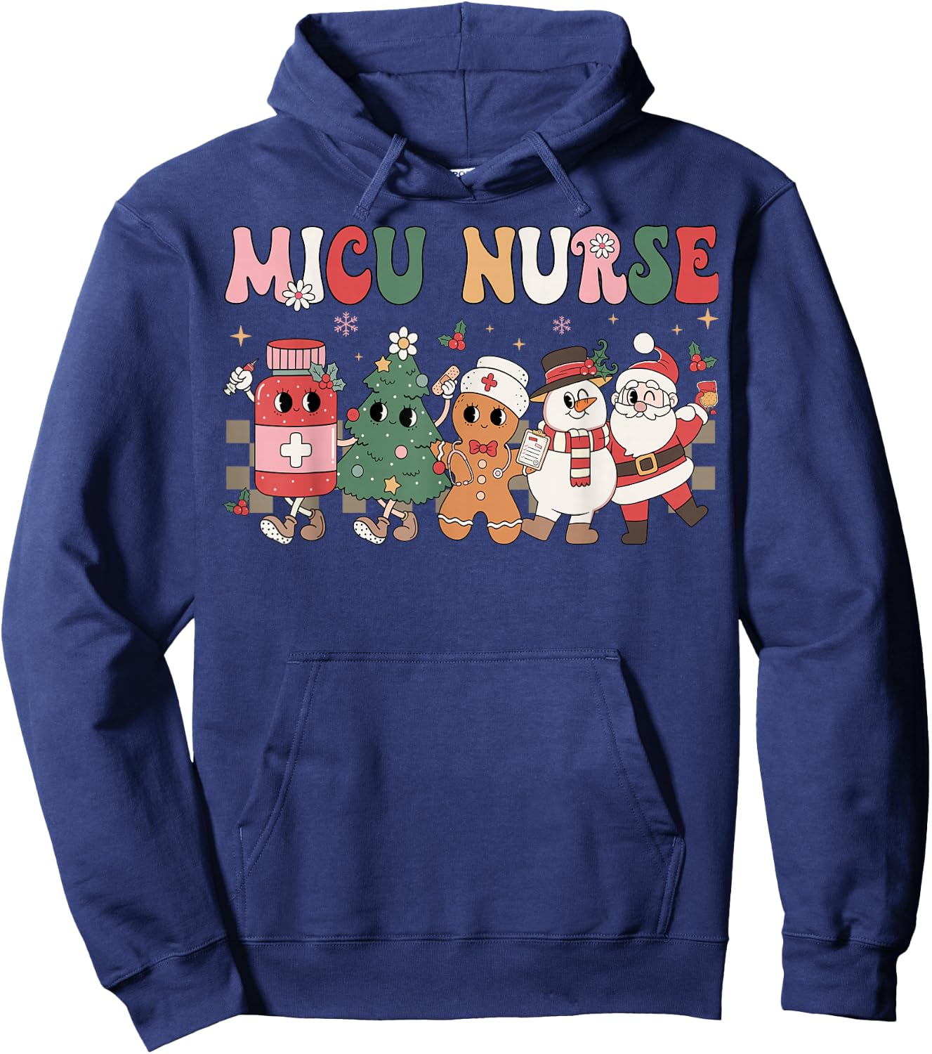 MICU Nurse Christmas Tree Gingerbread Nurse Retro Hoodie - Hoodie | Navy