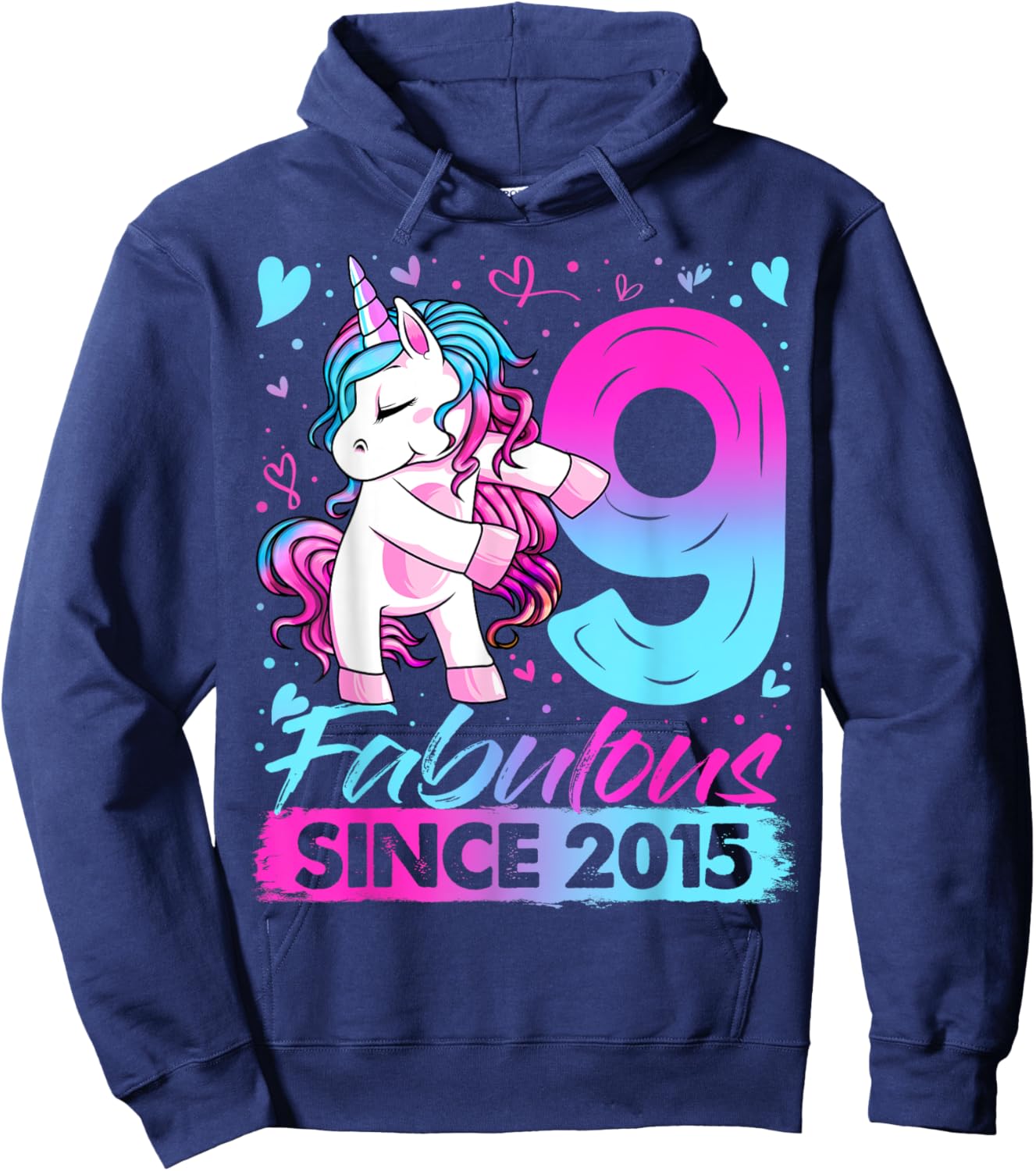 9 Years Old Flossing Unicorn Gifts 9th Birthday Girl Party Hoodie - Hoodie | Navy