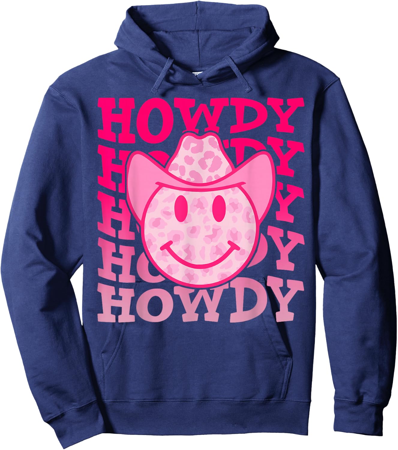 Pink Howdy Smile Face Rodeo Western Country Southern Cowgirl Hoodie - Hoodie | Navy
