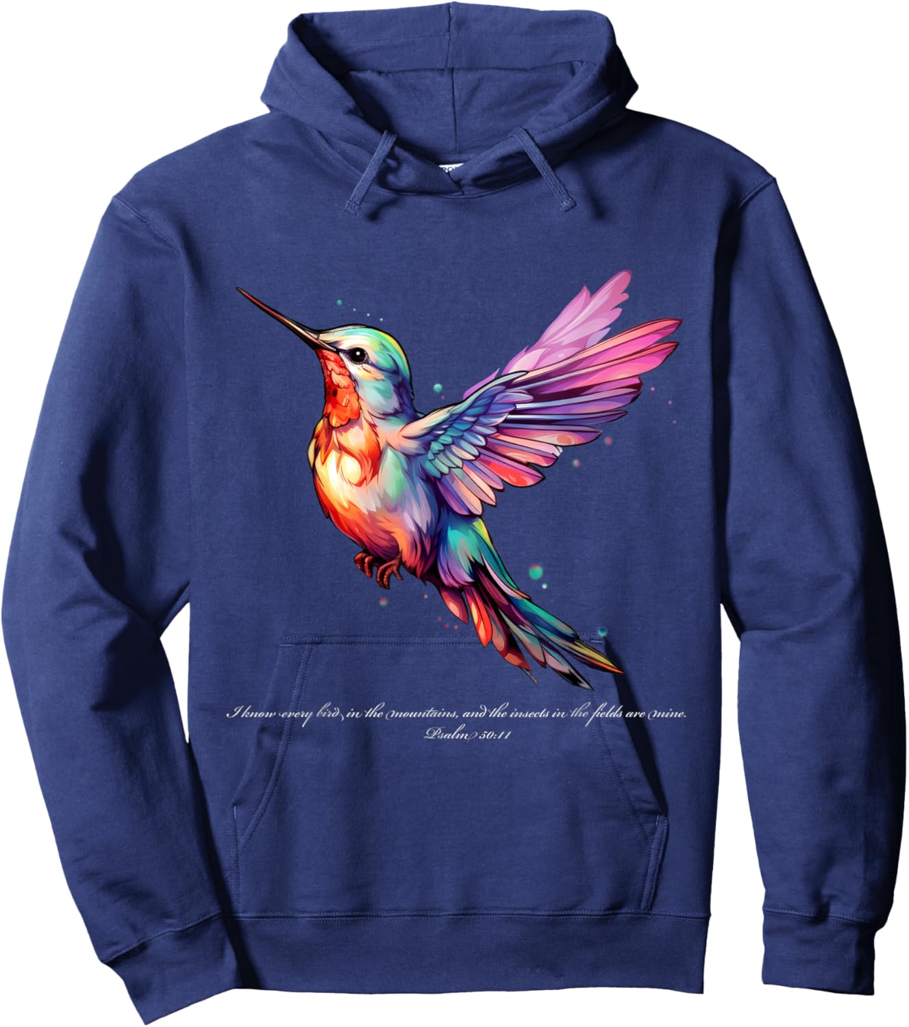 Hummingbird Bible Scripture Watercolor Art Psalm 50:11 Hoodie - Hoodie | Navy