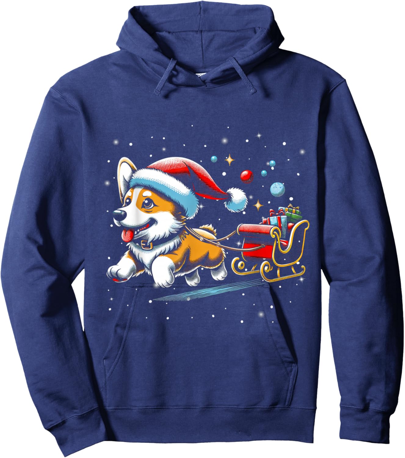 Corgi Santa Christmas Tree Lights, Funny Ugly Pajamas Women Hoodie - Hoodie | Navy