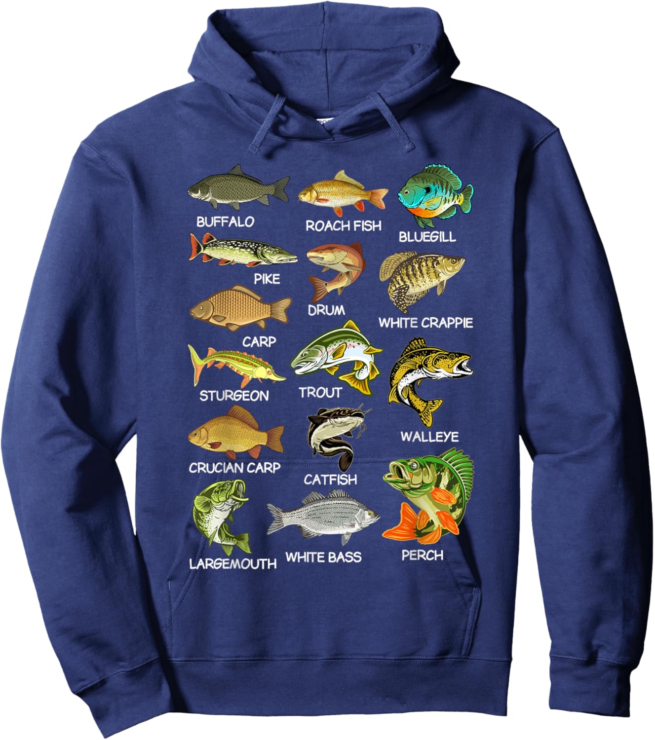 Types Of Freshwater Fish Species Fishing Fisherman Anglers Hoodie - Hoodie | Navy