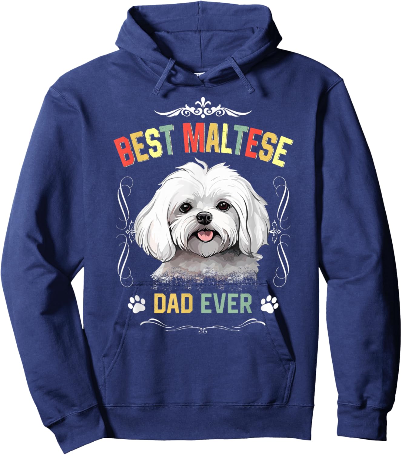 Maltese Dad Ever Vintage Father's Day Dog Lover Hoodie - Hoodie | Navy