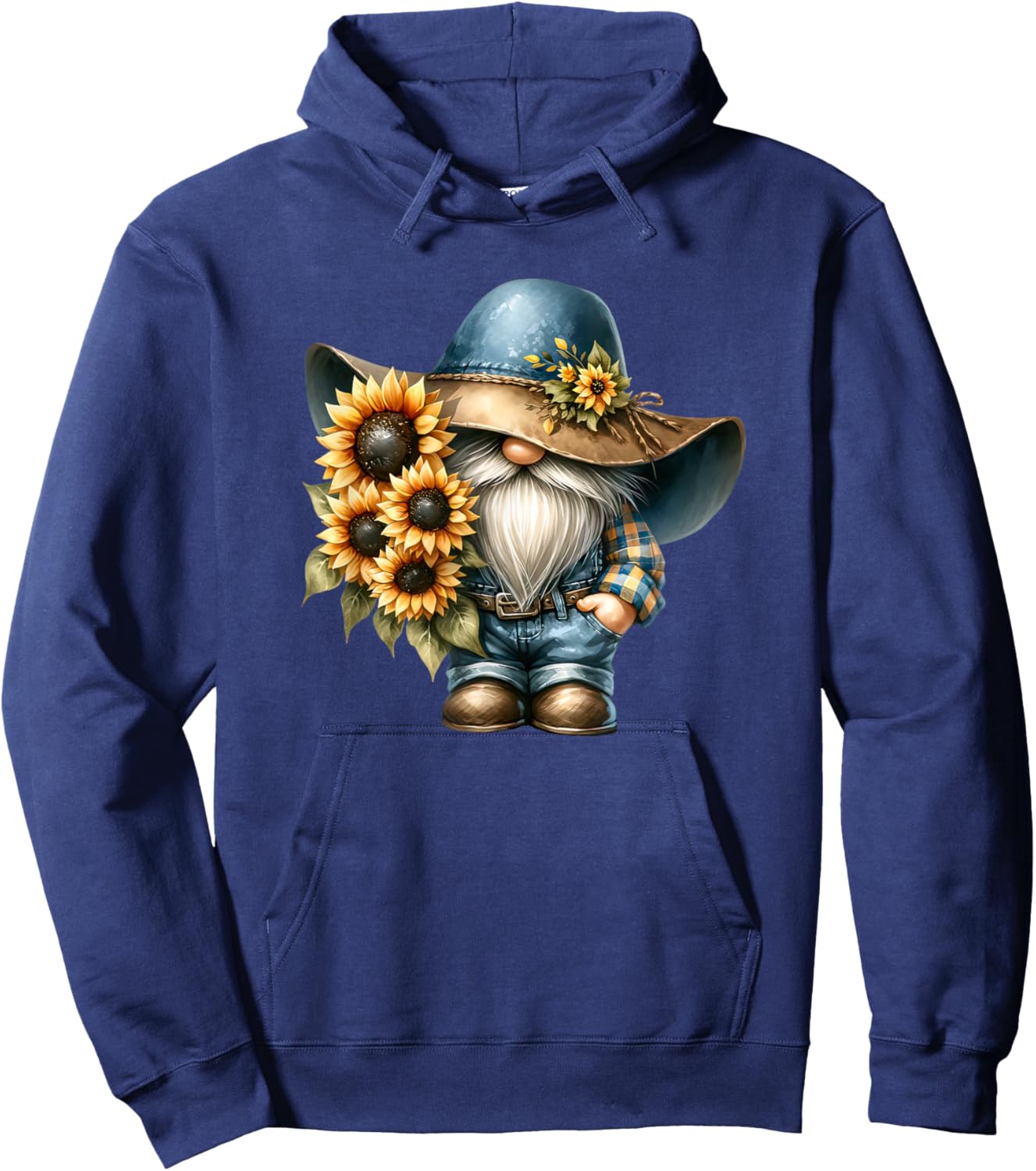 Cute Sunflower Gnome Graphic And Hippies Floral Hoodie - Hoodie | Navy