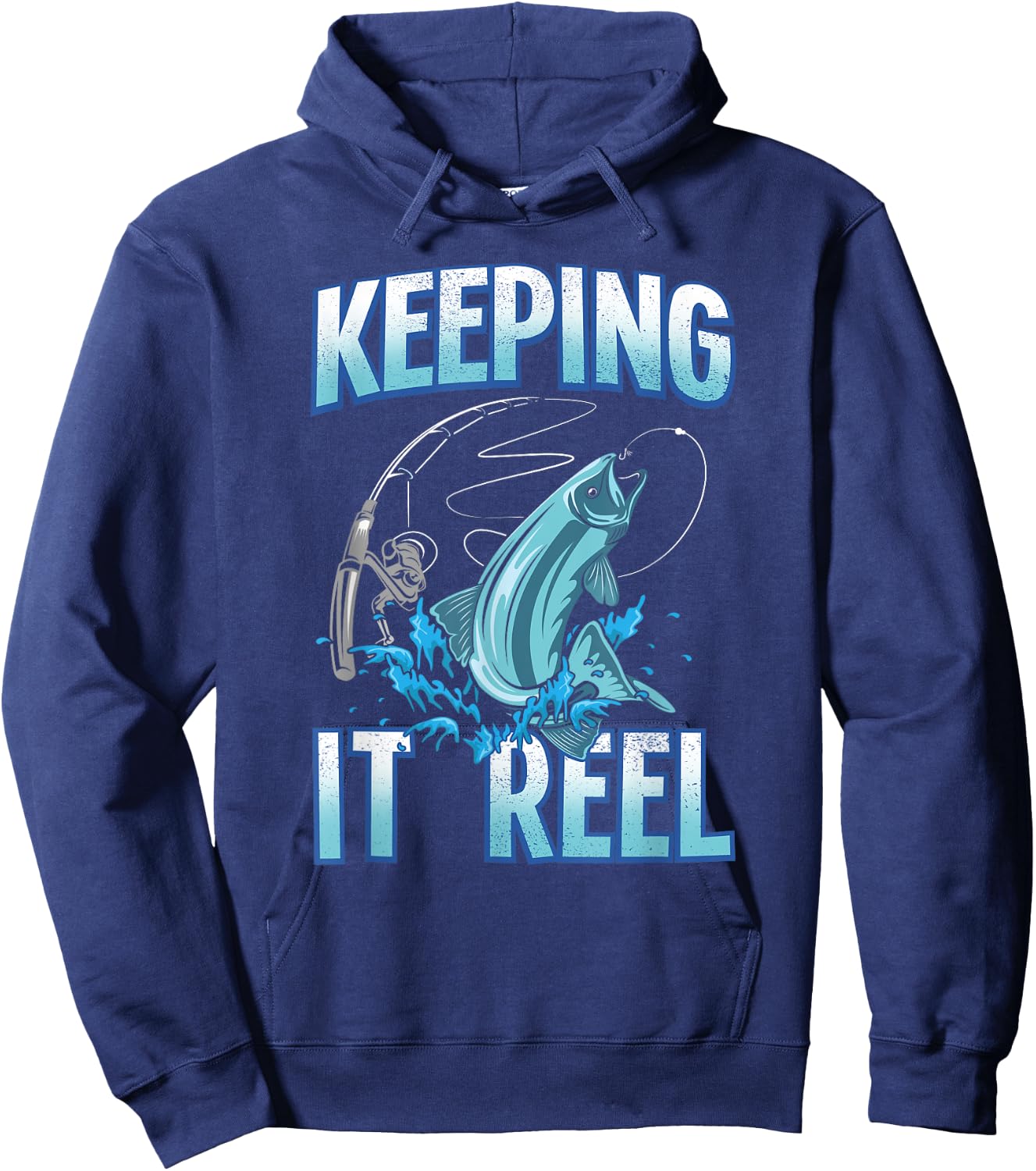 Funny Keeping It Reel Fishing Jumping Fish Hook Fisherman Hoodie - Hoodie | Navy