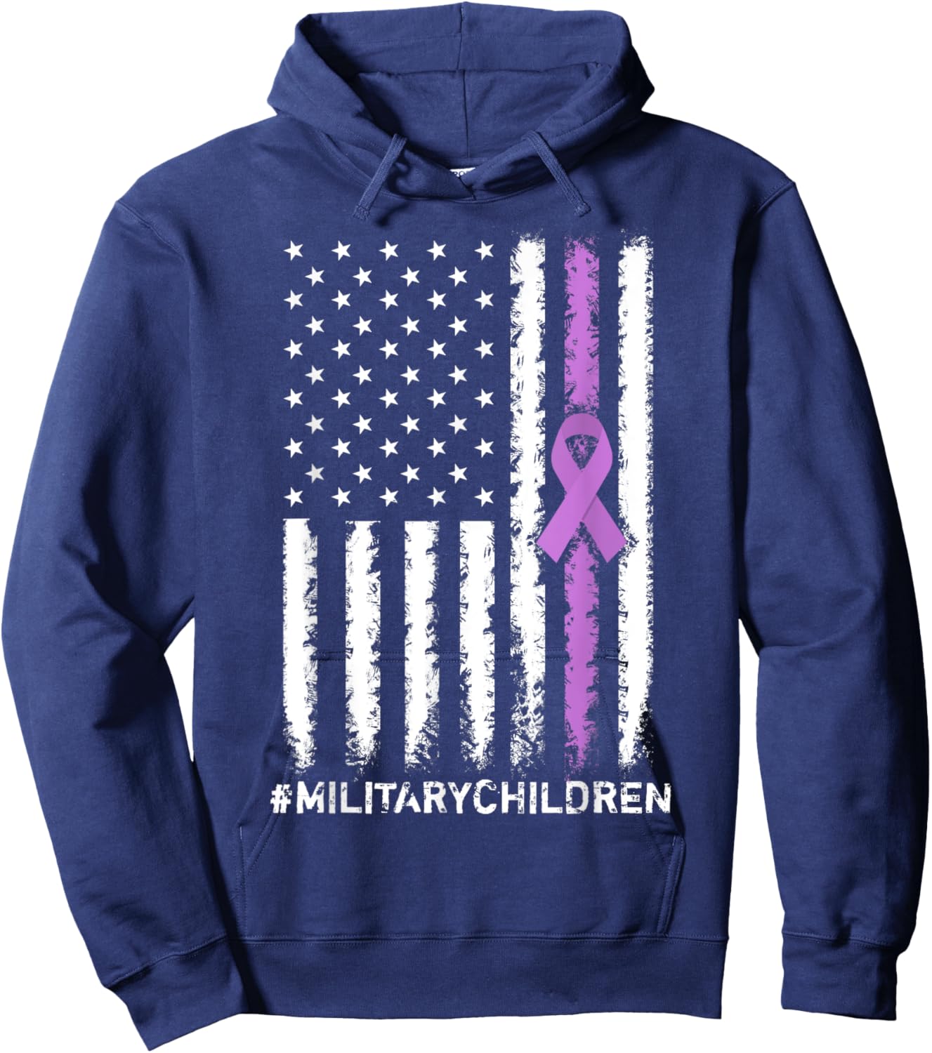 USA Flag Ribbon, Purple Up! Month for Military Children Kids Men Hoodie - Hoodie | Navy