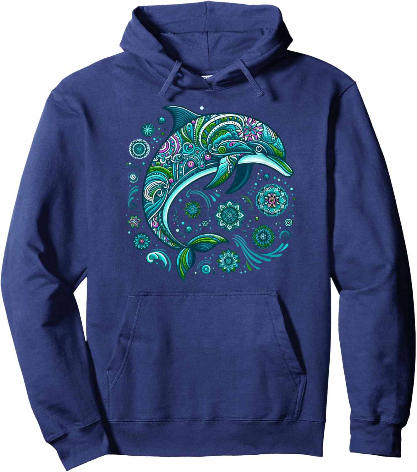 Mandala Türkis Blau Zen Delfin Hoodie - Hoodie | Navy