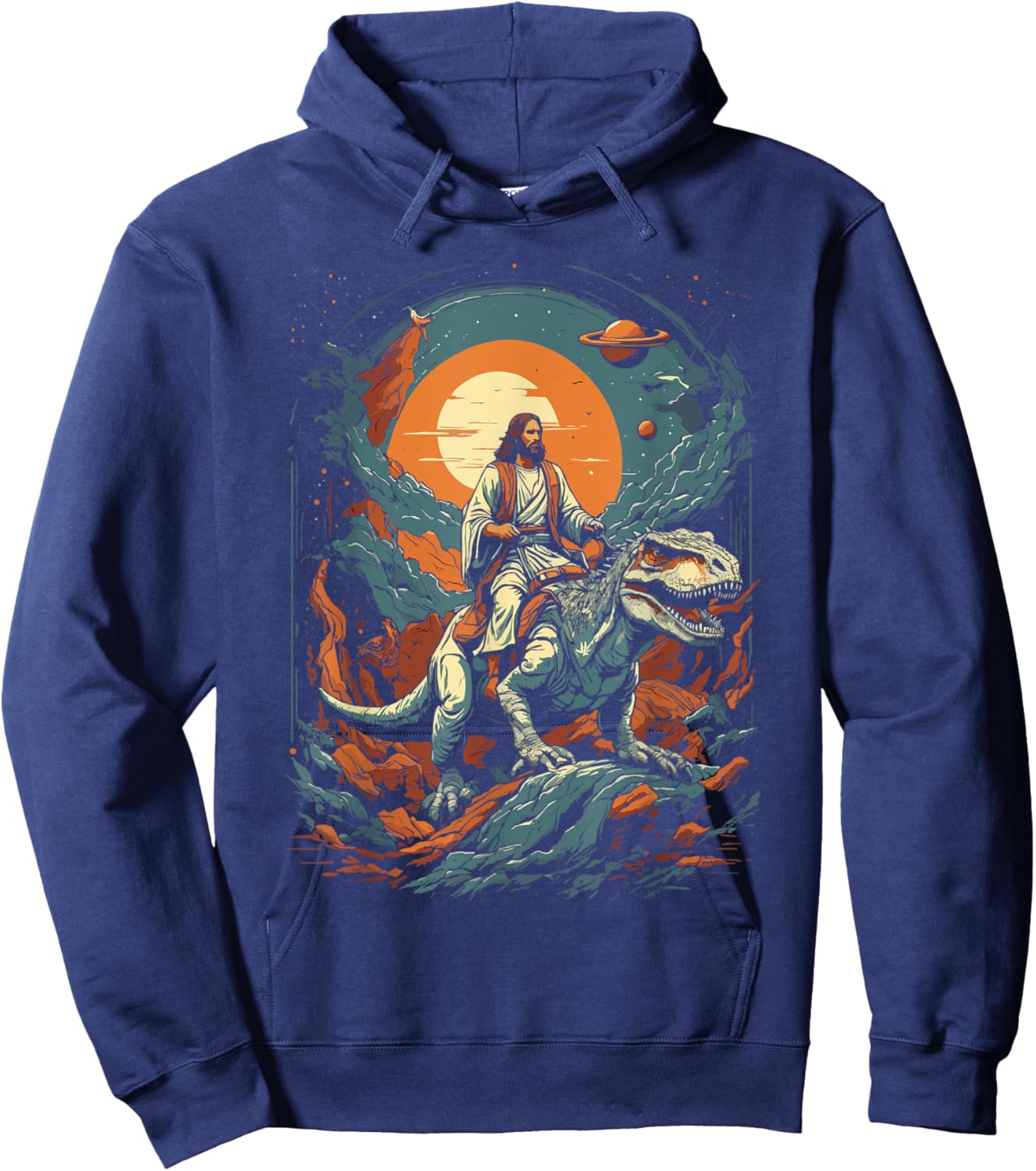 Jesus Riding in Space T-Rex Dinosaur Meme Sci-Fi Believers Hoodie - Hoodie | Navy