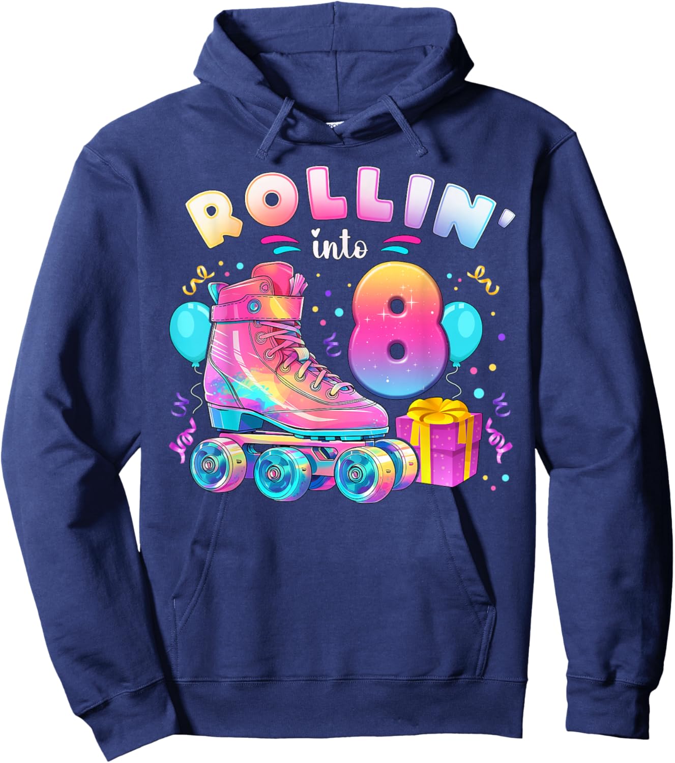 8th Birthday Girl 8 Years, Roller Skates, Number 8 Hoodie - Hoodie | Navy