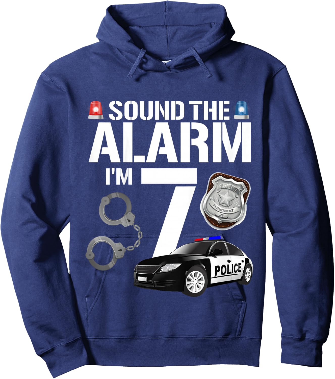 Kids 7 Year Old Police Birthday Officer Cop Car 7th Gift Boy Hoodie - Hoodie | Navy