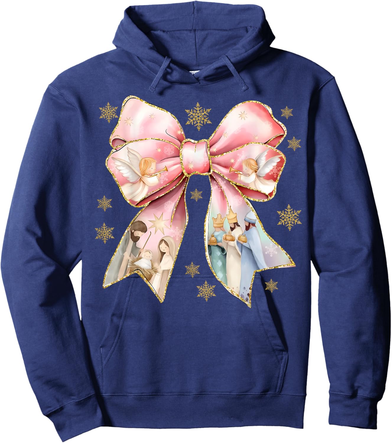Cute Coquette Bow Baby Jesus Nativity Scene Christian Xmas Hoodie - Hoodie | Navy