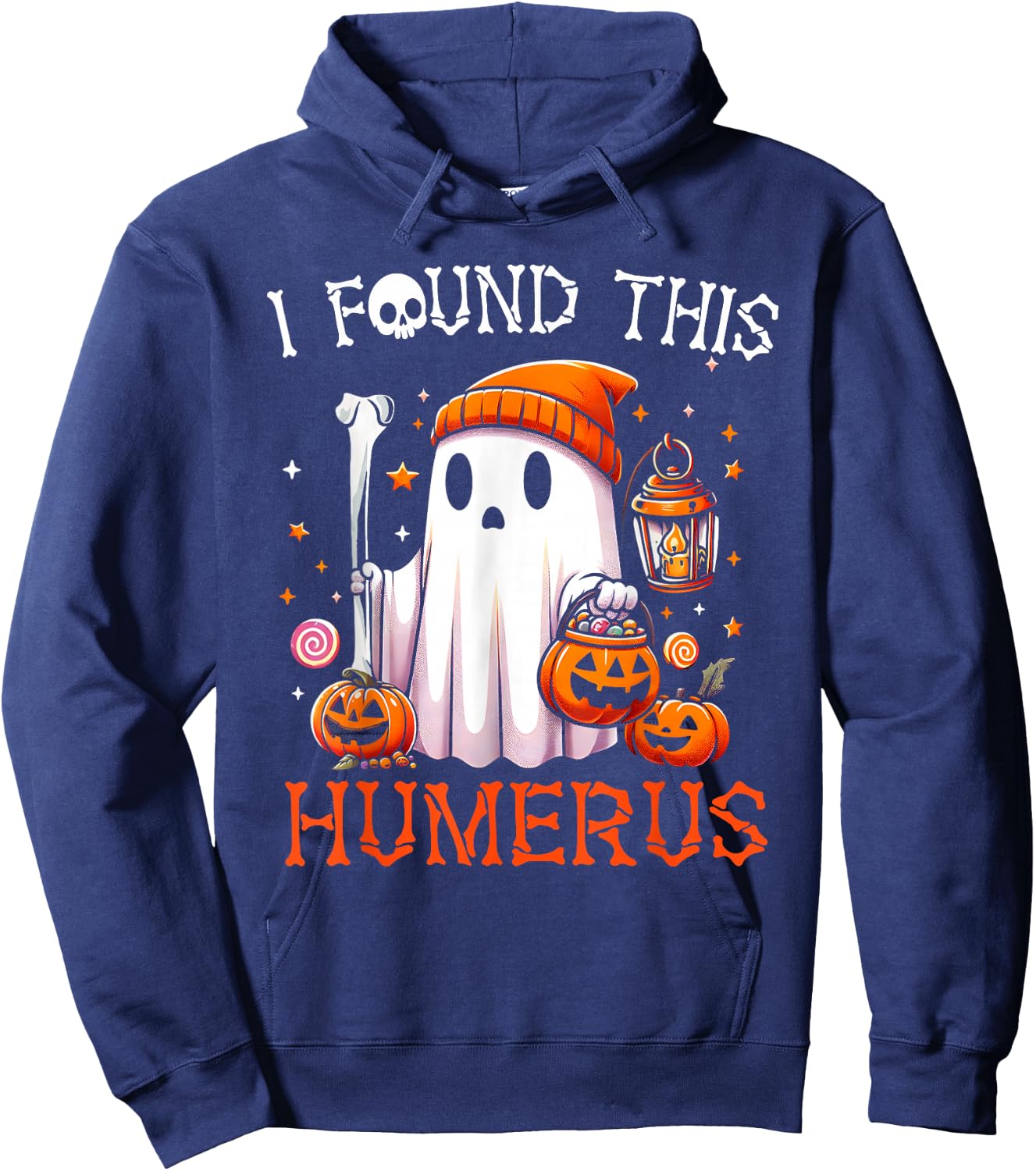 I Found This Humerus Funny Halloween Ghost Skeleton Hoodie - Hoodie | Navy