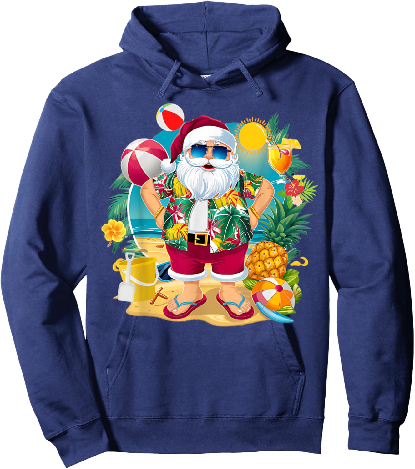 Santa Christmas in July on Beach Hawaiian Summer Vacation Hoodie - Hoodie | Navy