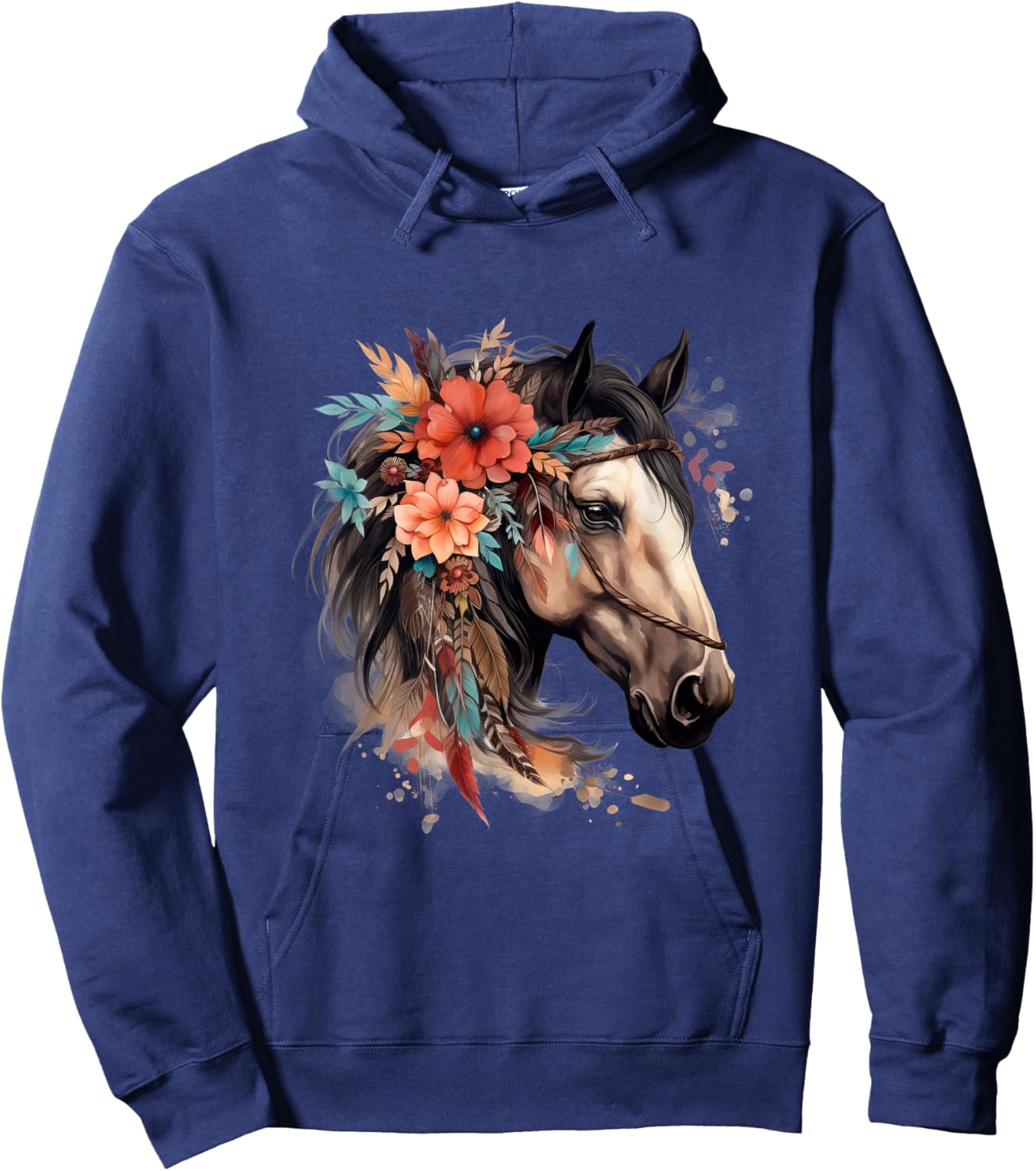 Floral Wild Horse Country Horse Riding Hoodie - Hoodie | Navy