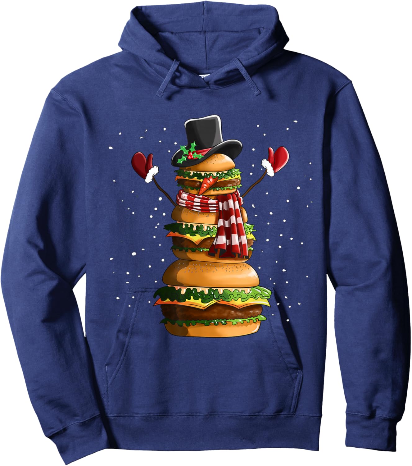 Snowman Made Of Burgers Cheeseburger Fast Food Christmas Hoodie - Hoodie | Navy