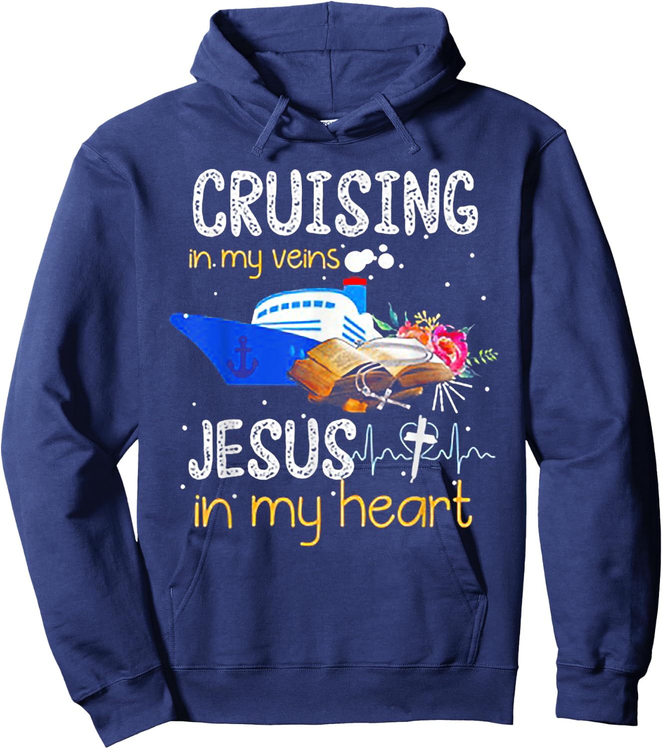 Cruising In My Veins Jesus In My Heart Hoodie - Hoodie | Navy