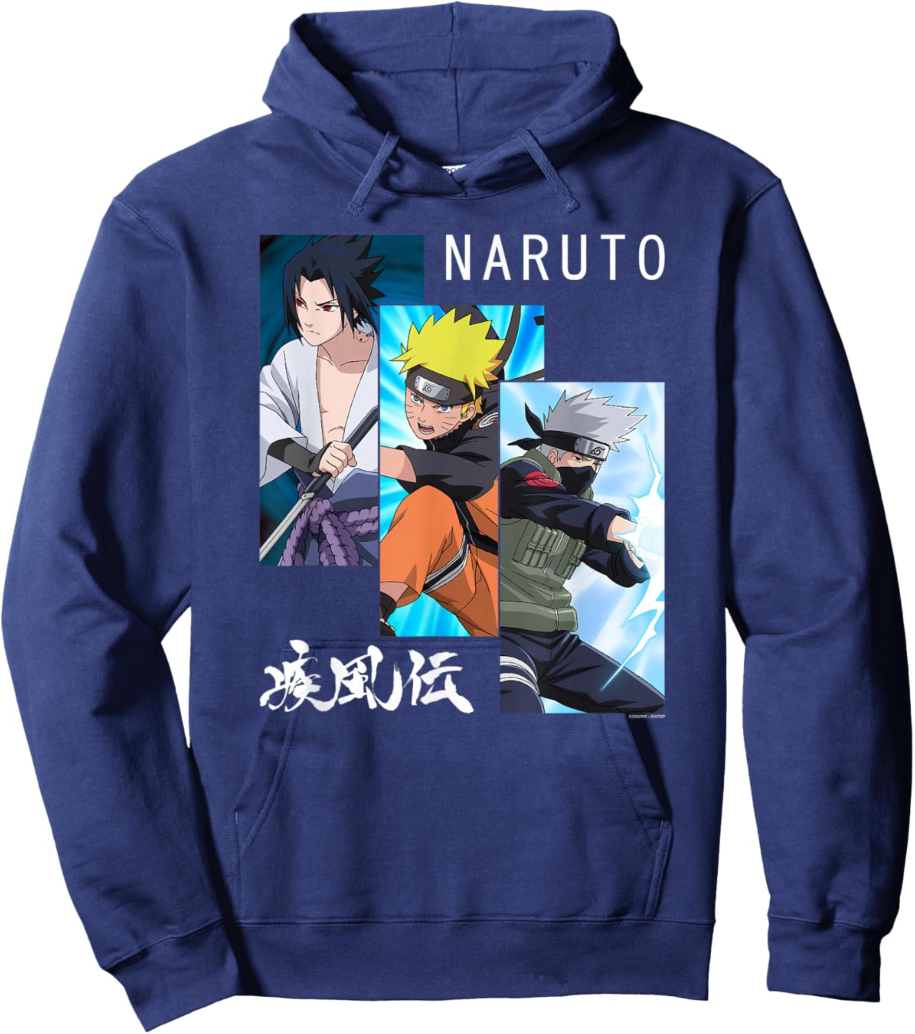 Naruto Shippuden 3 Panels and Kanji Short Sleeve Hoodie - Hoodie | Navy