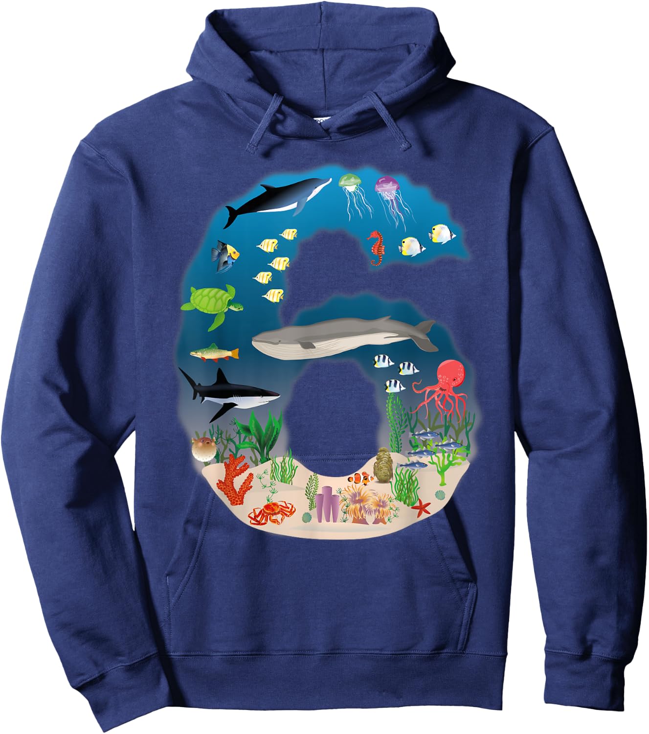 Under The Sea REALISTIC Fish Starfish Sixth number 6 Hoodie - Hoodie | Navy