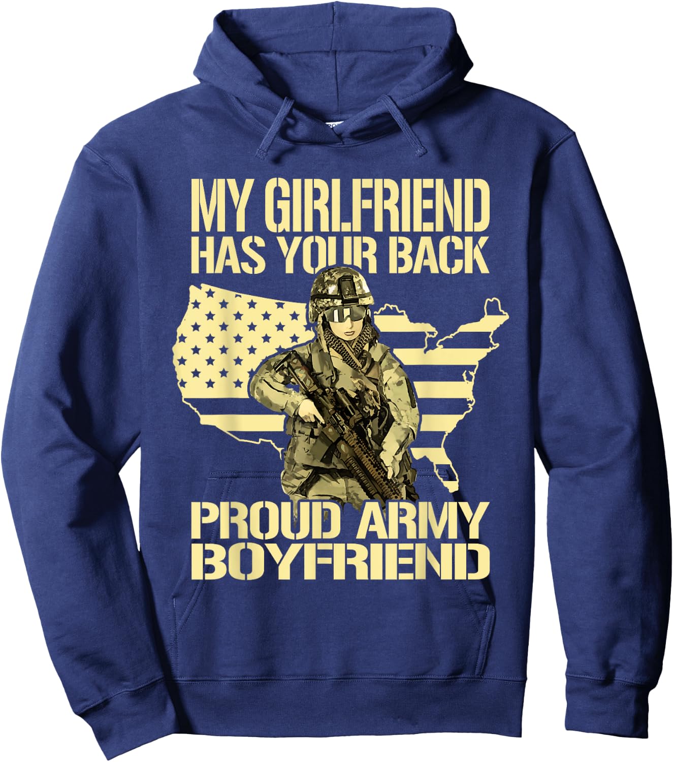 My Girlfriend Has Your Back Patriotic Proud Army Boyfriend Hoodie - Hoodie | Navy