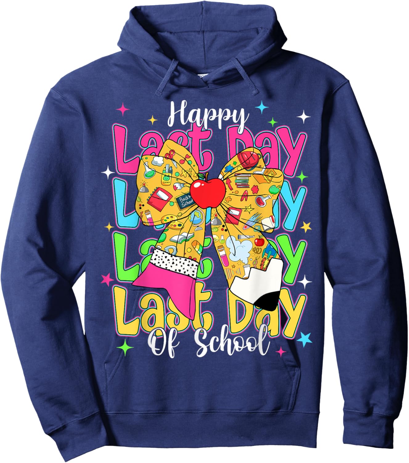Happy Last Day Of School Pencil Coquette Bow Teacher Kids Hoodie - Hoodie | Navy