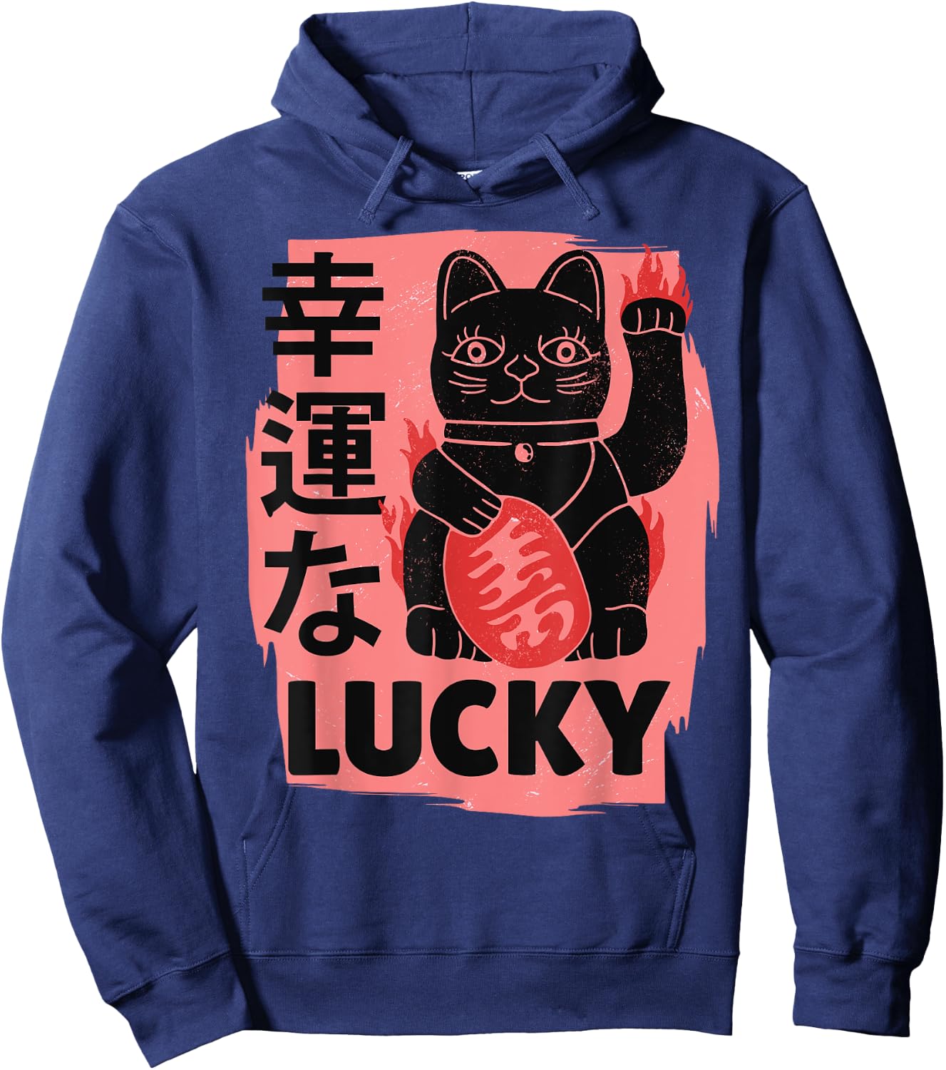 Retro Japanese Lucky Cat Kawaii Charm Anime Shirt Hoodie - Hoodie | Navy