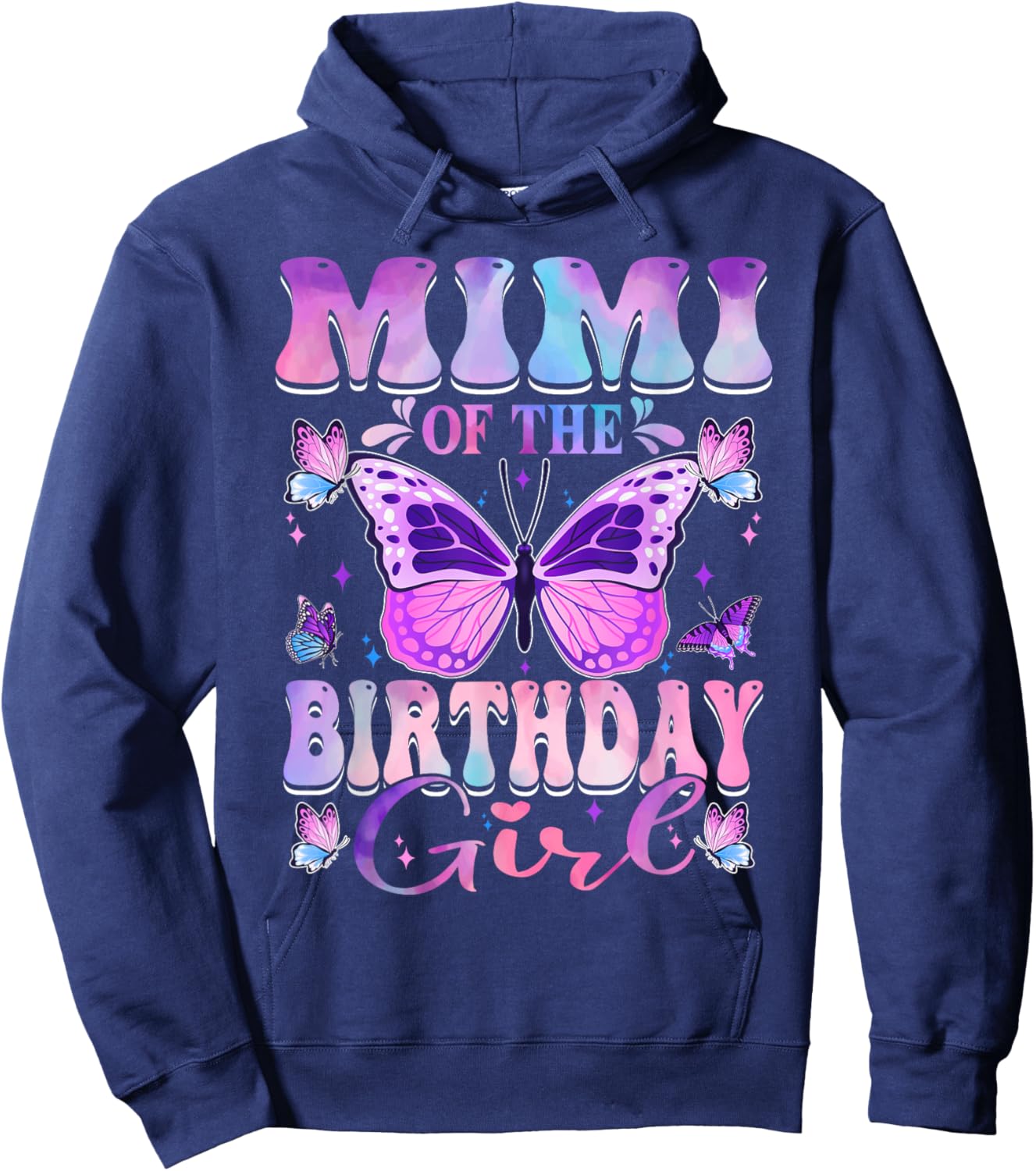 Mimi Of The Birthday Girl Butterfly Party Matching Family Hoodie - Hoodie | Navy