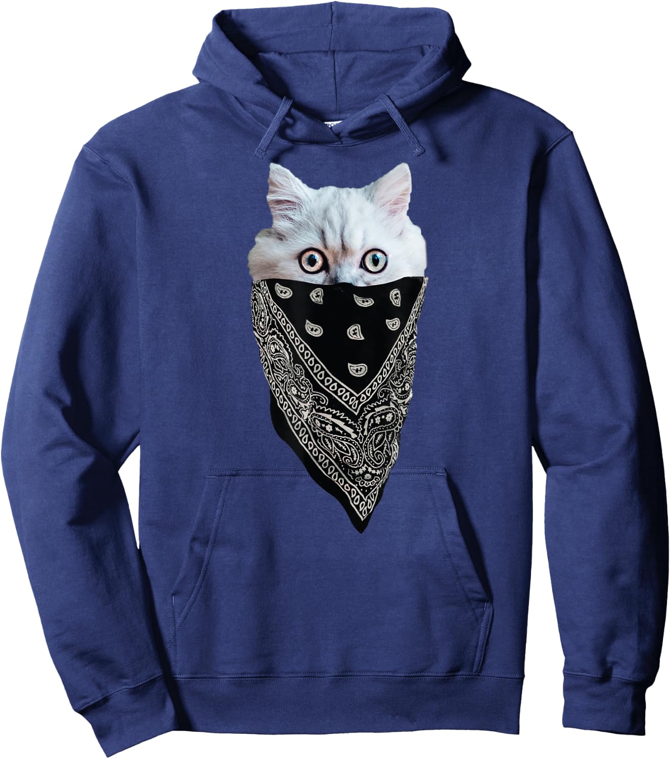Cat Wearing a Bandana as a Mask | Funny, Cute Kitten Hoodie - Hoodie | Navy