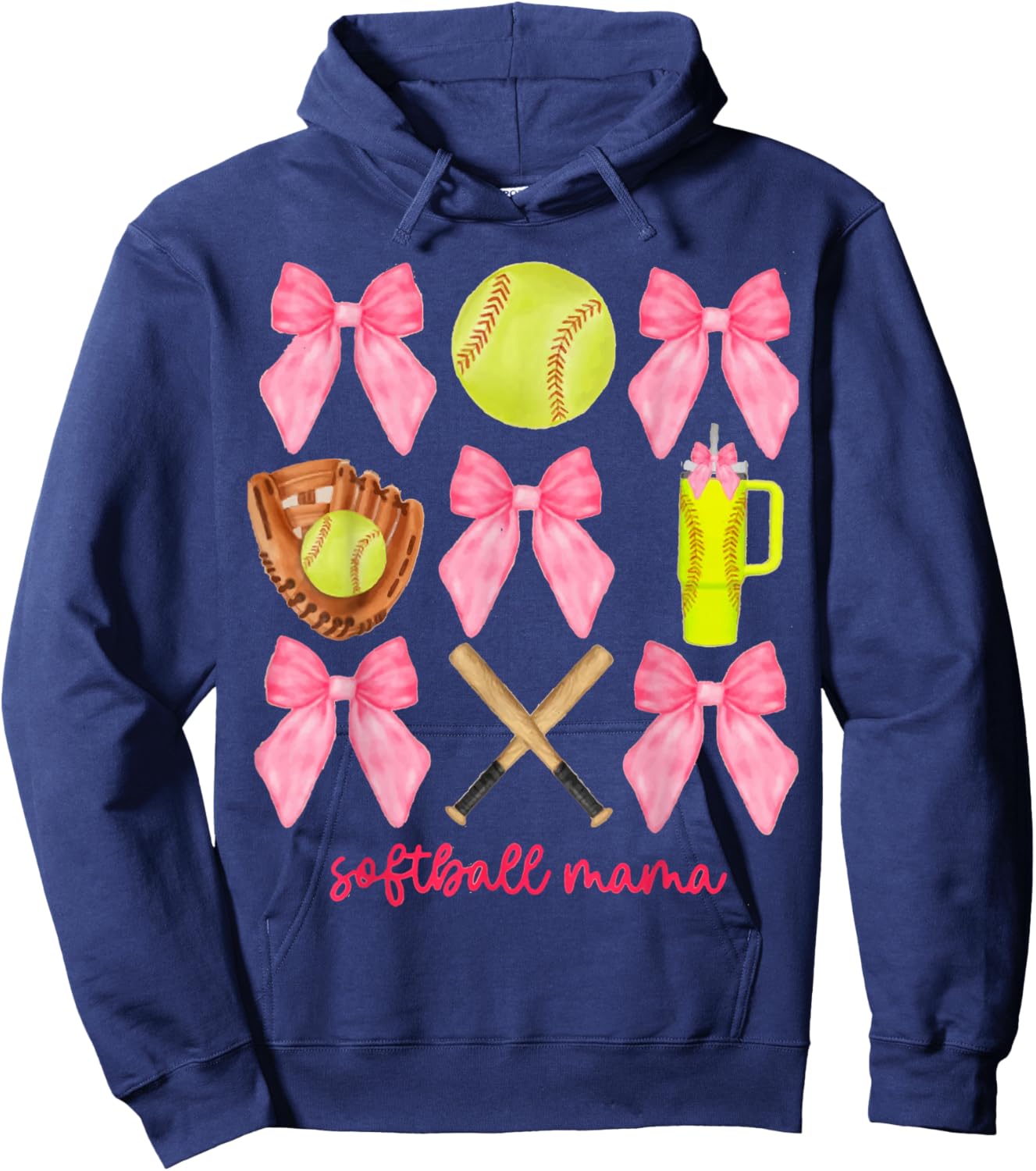 Softball Mama Softball Coquette Bow Hoodie - Hoodie | Navy