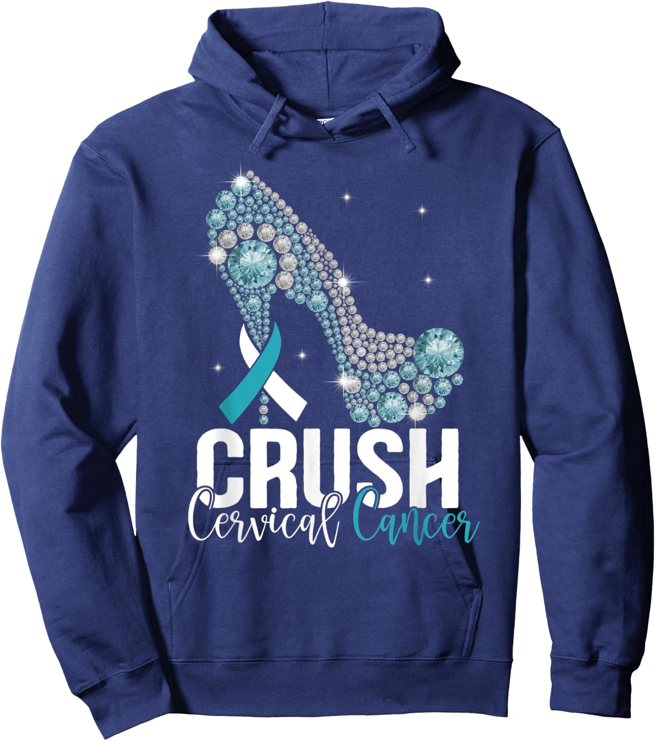 Crush Cervical Cancer White and Teal Ribbon High Heels Hoodie - Hoodie | Navy