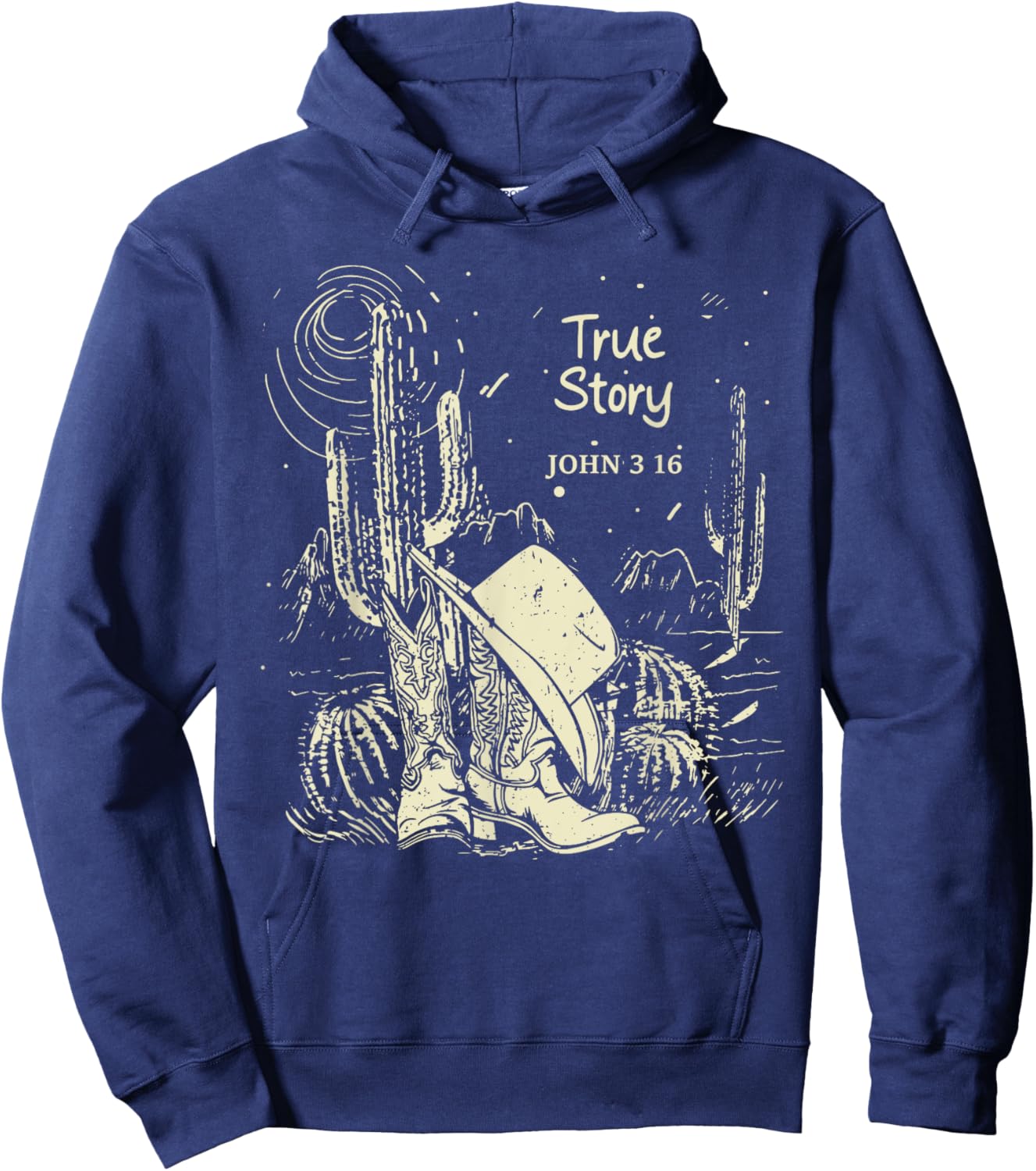 True-Story John 3:16 Boot with Hat Cowgirl Cactus Hoodie - Hoodie | Navy