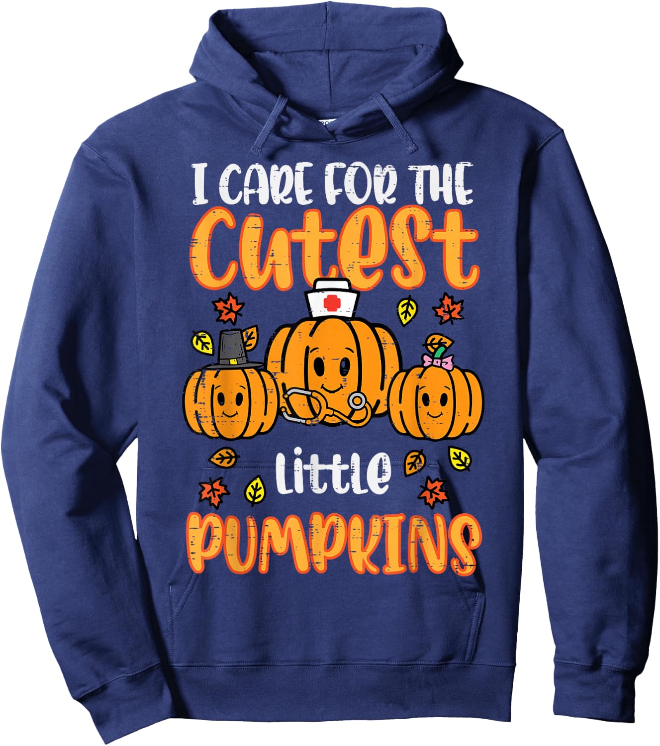 Pumpkins Nurse Halloween Scrub Top Fall Thanksgiving Women Hoodie - Hoodie | Navy