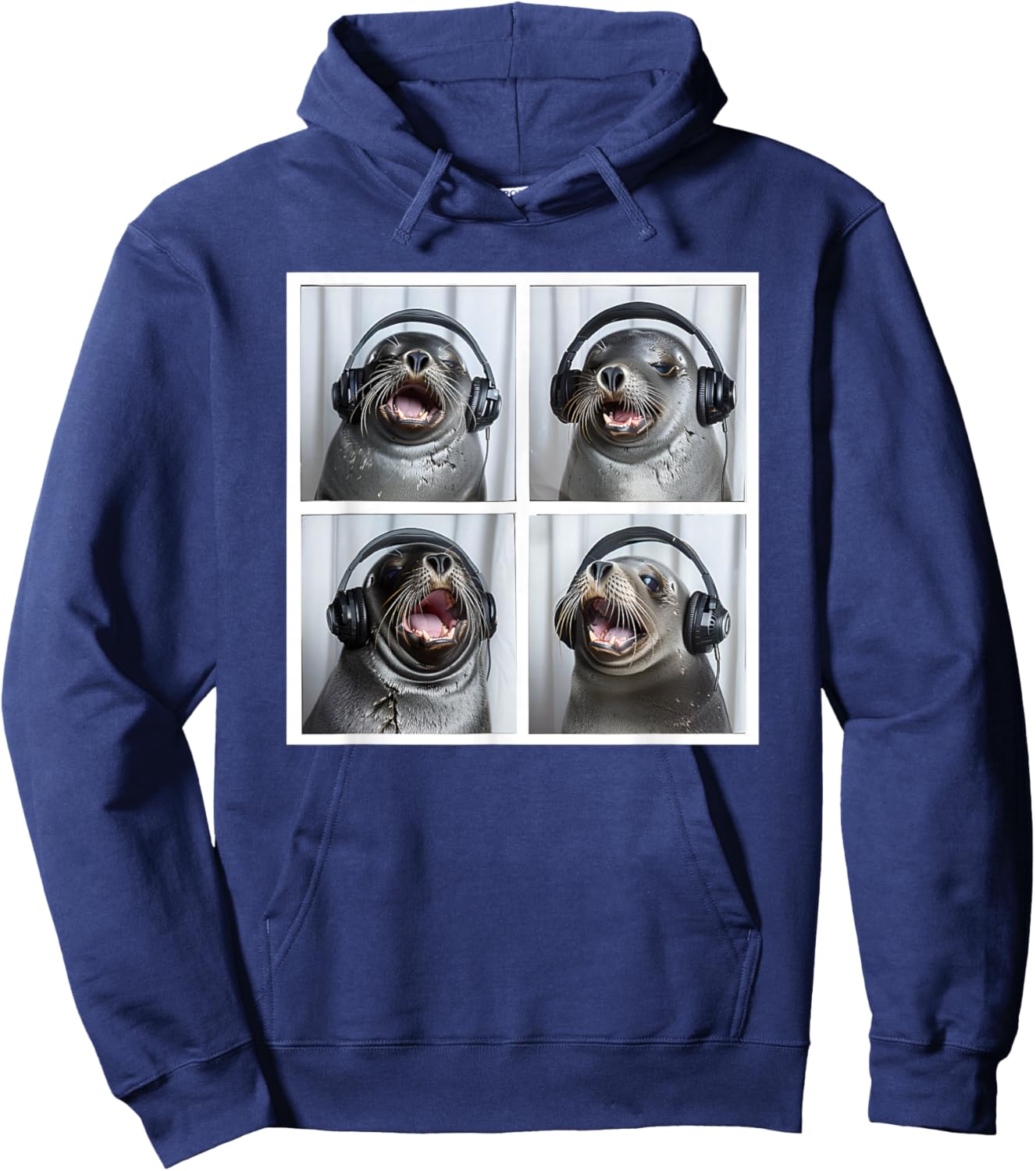 Seal Wearing Headphones Animal Music Sea Lion Singing Seal Hoodie - Hoodie | Navy