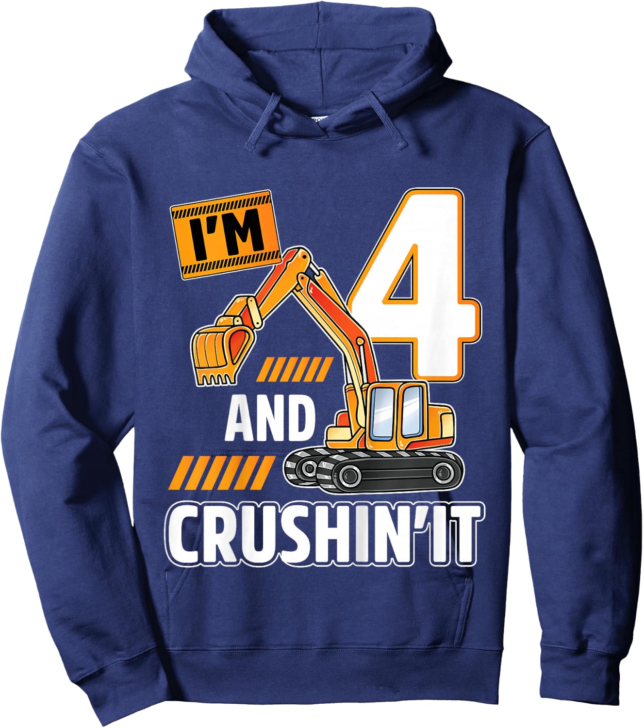 Kids 4 year old vehicles construction excavator Birthday 4th Hoodie - Hoodie | Navy