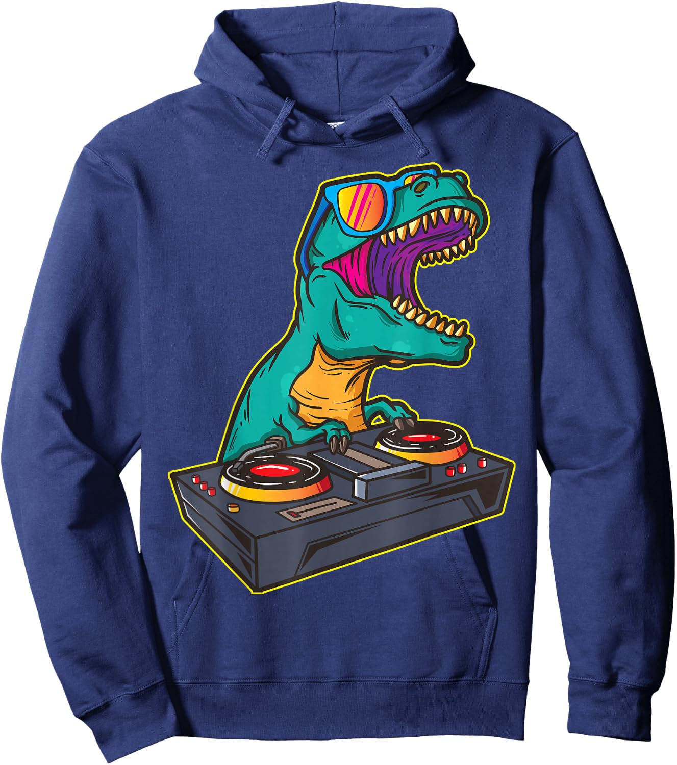 T Rex DJ Party Club Floppy Jockey Gift Shirt EDM Dance Hoodie - Hoodie | Navy