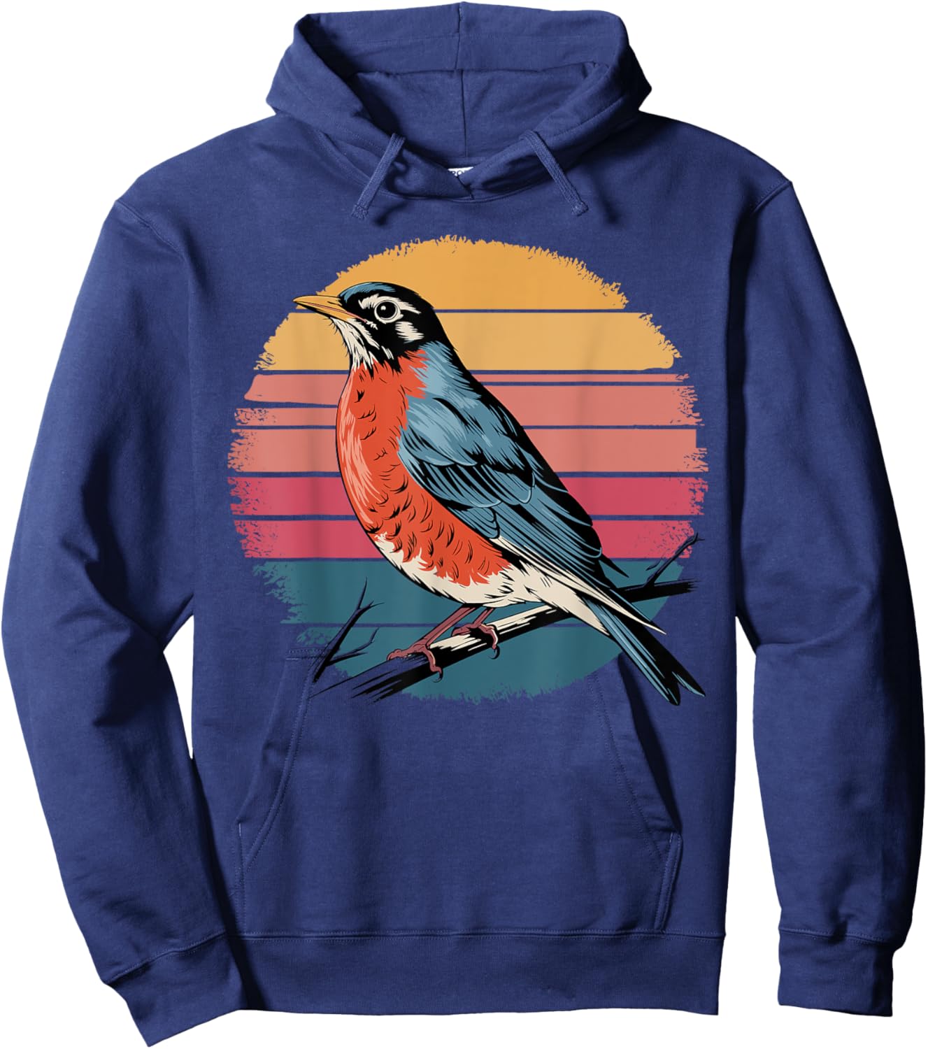 American Robin Bird Lover Vintage Retro Sunset Bird Watching Hoodie - Hoodie | Navy