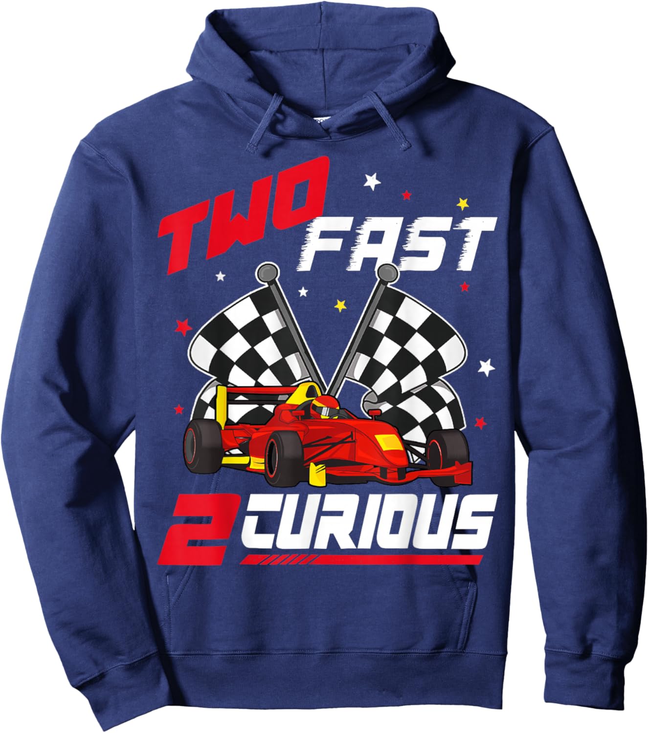 Two Fast 2 Curious Racing 2nd Birthday Pit Crew 2yr Year Old Hoodie - Hoodie | Navy