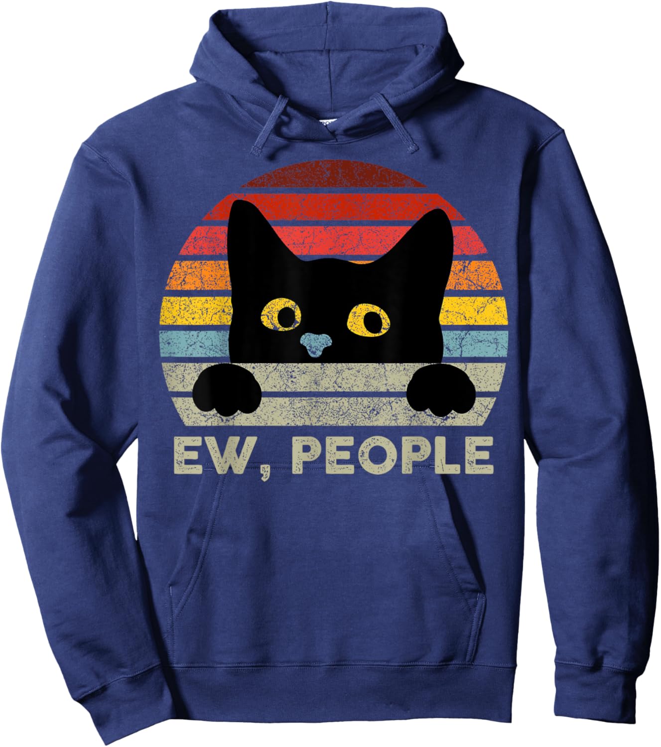 Ew, People Vintage Black Cat for Cat Lovers Hoodie - Hoodie | Navy