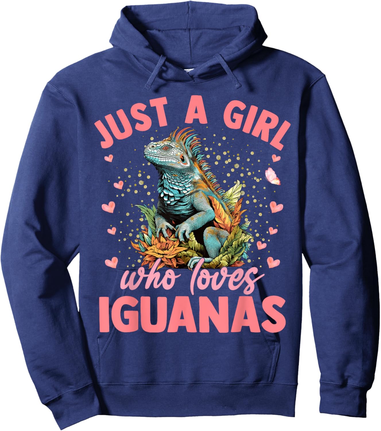 Just A Girl Who Loves Iguanas Aesthetic Flower Women Girls Hoodie - Hoodie | Navy