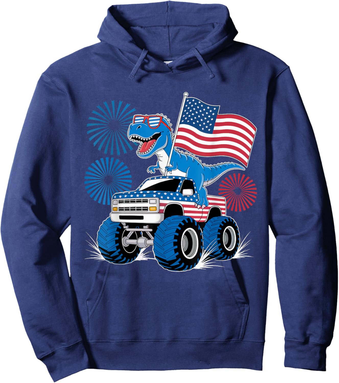 Dinosaur 4th Of July T Rex Dinosaur Monster Truck Dino Hoodie - Hoodie | Navy